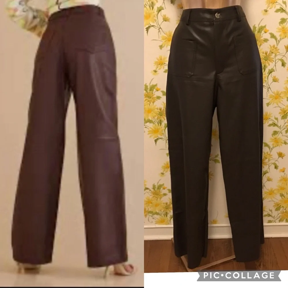 NWT Faux leather High waist wide leg  pants Dark brown size M - Picture 6 of 16